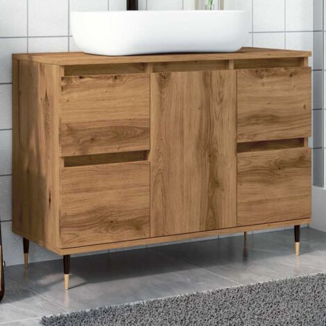 Vidaxl – Armoire de salle de bain chêne artisanal bois d'ingénierie – 4 tiroirs – Pieds en fer – Dimensions 80 x 33 x 60 cm