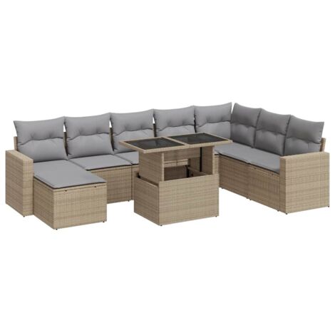 Salon de jardin avec coussins 9 pcs beige résine tressée vidaXL (1/5)