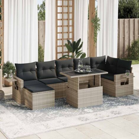 Salon de jardin 8 pcs avec coussins gris clair résine tressée vidaXL (1/5)