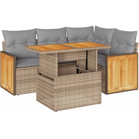 Salon de jardin avec coussins 5 pcs beige résine tressée acacia vidaXL (1/5)