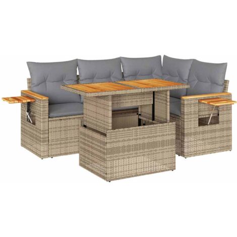 Salon de jardin avec coussins 5 pcs beige résine tressée acacia vidaXL (1/5)