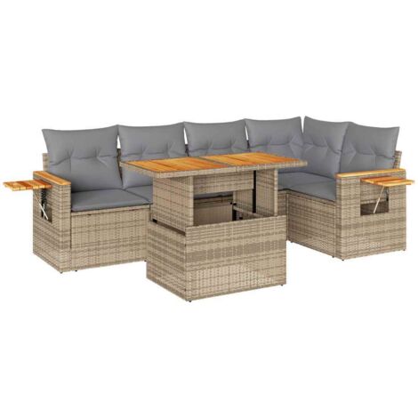 Salon de jardin 6 pcs avec coussins beige résine tressée acacia vidaXL (1/5)