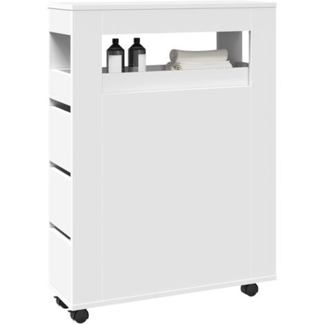 Vidaxl – Meuble étroit de salle de bain à roulettes blanc – Bois d'ingénierie résistant à l'humidité – Grand espace de rangement – 4 roues pivotantes