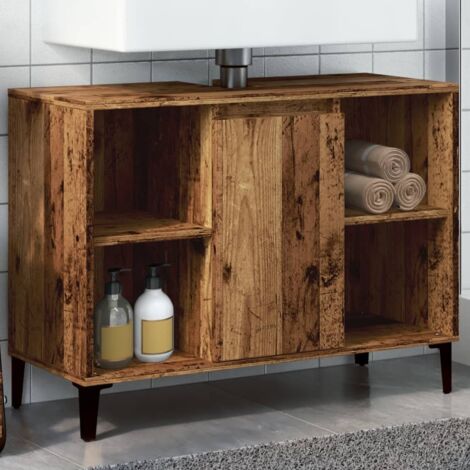 Vidaxl – Meuble sous vasque simple vieux bois 80x33x60 cm – Bois d'ingénierie – 5 compartiments – Installation murale fournie (1/5)