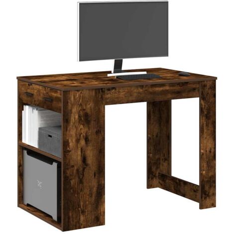 Bureau avec tiroir et étagère chêne fumé bois d'ingénierie vidaXL (1/5)