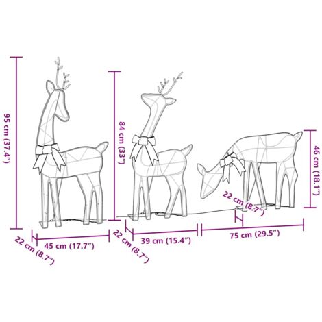 Décoration de Noël renne 3 pcs 90 LED blanc chaud vidaXL