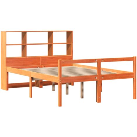 Lit bibliothèque sans matelas cire marron 120x190cm bois massif vidaXL (1/5)