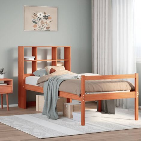 Lit bibliothèque sans matelas cire marron 75x190 cm bois massif vidaXL (1/5)