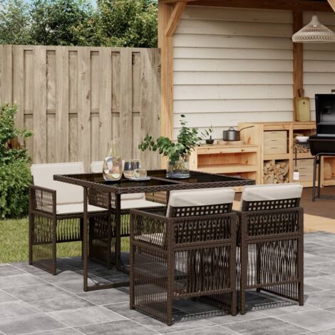 Vidaxl – Ensemble table et chaises de jardin 5 pcs – Résine tressée marron – Coussins épais – Dossier rabattable pour rangement compact