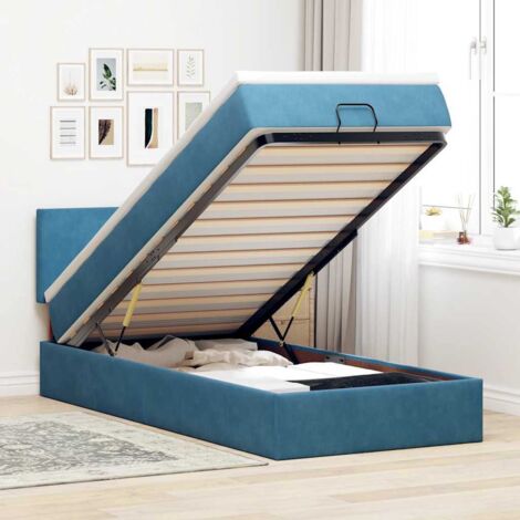 Cadre de lit ottoman avec matelas bleu foncé 90x190 cm velours vidaXL (1/5)