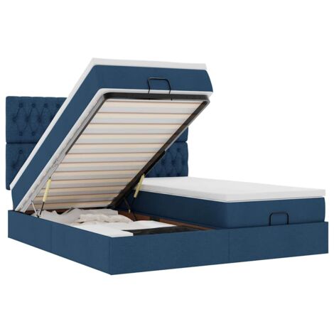 Cadre de lit ottoman avec matelas bleu 200x200cm tissu vidaXL (1/5)