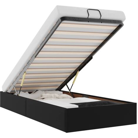 Vidaxl – Cadre de lit ottoman noir 100x200 cm – Similicuir durable – Mécanisme de levage hydraulique – Rangement sous le lit