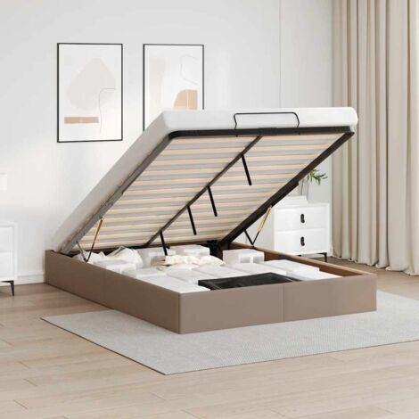 Vidaxl – Cadre de lit ottoman cappuccino 140x190 cm – Mécanisme de levage hydraulique – Rangement sous le lit – Sommier à lattes inclus