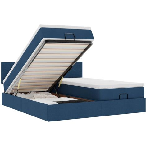 Cadre de lit ottoman avec matelas bleu 200x200cm tissu vidaXL (1/5)