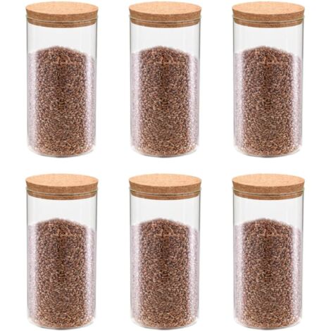 Vidaxl – Lot de 6 pots de conservation en verre 1100ml – Couvercle en liège pour conservation optimale – Idéal pour pâtes, riz, noix