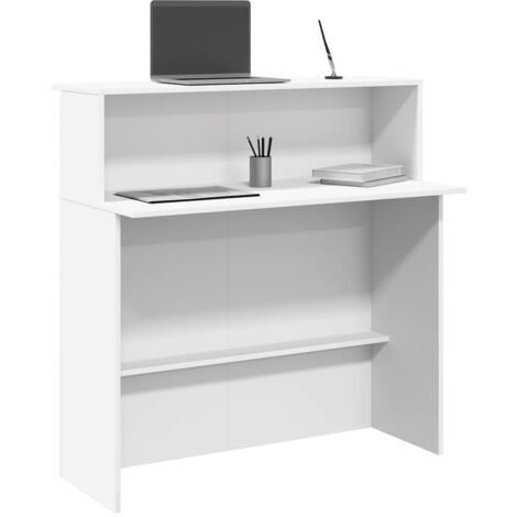 Vidaxl – Bureau de réception blanc 100x50x103,5 cm – Bois d'ingénierie – Rangement intégré – Design pour espaces professionnels