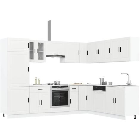 Vidaxl – Ensemble d'armoires de cuisine 14 pcs – Bois d'ingénierie blanc – Pieds réglables – Grand espace de rangement – Facile à entretenir (1/5)