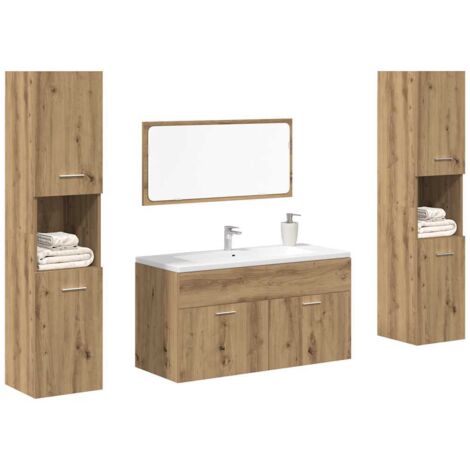 Vidaxl – Ensemble de meubles de salle de bain 4 pcs en bois d'ingénierie – Résistant à l'humidité – Grand espace de rangement – Fixation murale incluse (1/5)