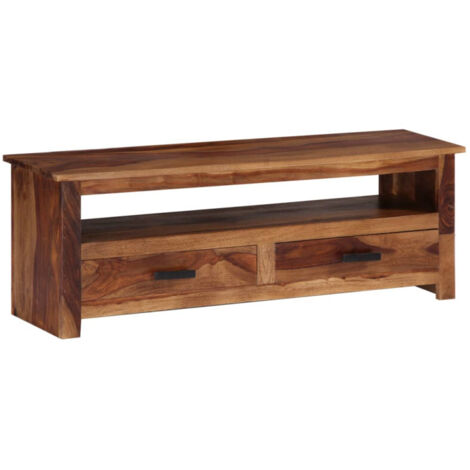 Vidaxl – Meuble TV en bois massif 118x30x40 cm – 2 tiroirs et compartiment – Résistant à la pourriture – Fabrication artisanale unique (1/5)