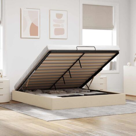 Vidaxl – Cadre de lit ottoman 200x200 cm en tissu crème – Mécanisme de levage hydraulique – Grand espace de rangement – Capacité 140 kg