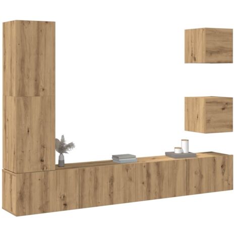 Vidaxl – Ensemble de meuble TV mural 5 pcs en bois d'ingénierie – Couleur chêne artisanal – Grand espace de rangement – Fonction murale (1/5)
