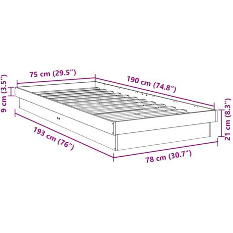 Cadre de lit sans matelas 75x190 cm bois massif de chêne vidaXL