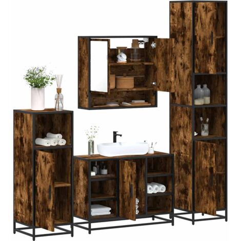 Ensemble meubles salle de bain 4 pcs chêne fumé bois ingénierie vidaXL (1/5)