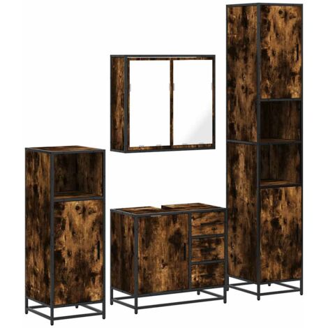 Ensemble meubles salle de bain 4 pcs chêne fumé bois ingénierie vidaXL (1/5)