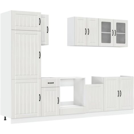 Vidaxl – Ensemble de 8 meubles de cuisine Lucca – Bois d'ingénierie blanc brillant – Espace de rangement généreux – Pieds réglables (1/5)