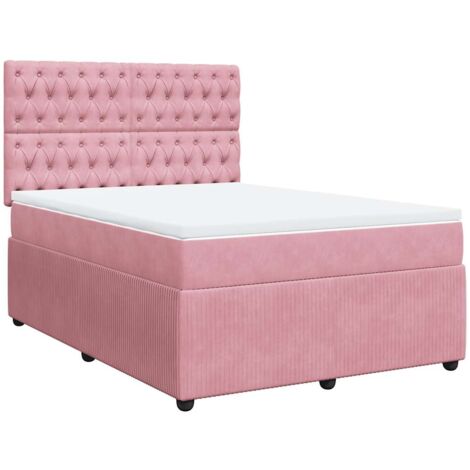 Sommier à lattes de lit avec matelas Rose 140x190 cm Velours vidaXL (1/5)