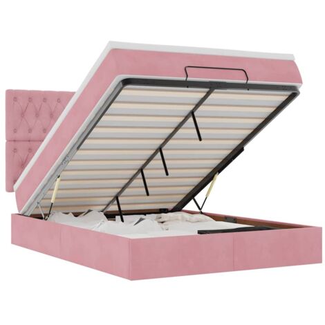Cadre de lit ottoman avec matelas rose 140x190 cm velours vidaXL (1/5)