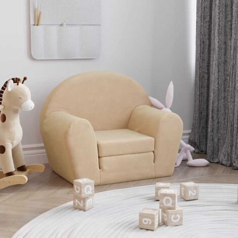 Vidaxl – Canapé-lit pour enfants crème peluche douce – Design 2 en 1 – Housse amovible – Confort mousse épaisse – Sécurisé et léger