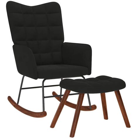 Vidaxl – Chaise à bascule noire en velours – Repose-pieds inclus – Cadre en bois d'hévéa et métal – Dimensions 61x78x98 cm (1/7)
