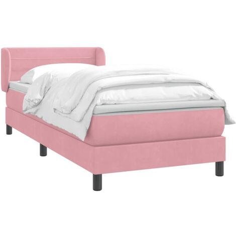 Sommier à lattes de lit avec matelas rose 90x220 cm velours vidaXL