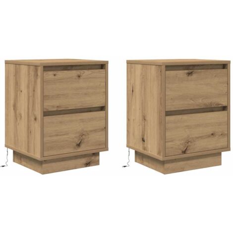 Armoires de chevet lumières LED 2pcs chêne artisanal 38x34x50cm vidaXL (1/7)