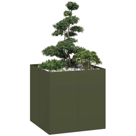 Jardinière vert olive 80x80x80 cm acier vidaXL