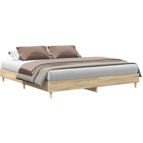 Vidaxl – Cadre de lit chêne sonoma 160x200 cm – Lit de sol surbaissé – Lattes en contreplaqué pour soutien optimal – Assemblage requis (1/6)