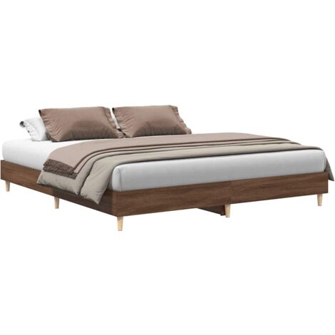 Vidaxl – Cadre de lit chêne marron 160x200 cm – Lattes en contreplaqué pour soutien optimal – Bas au sol pour sécurité enfant (1/6)