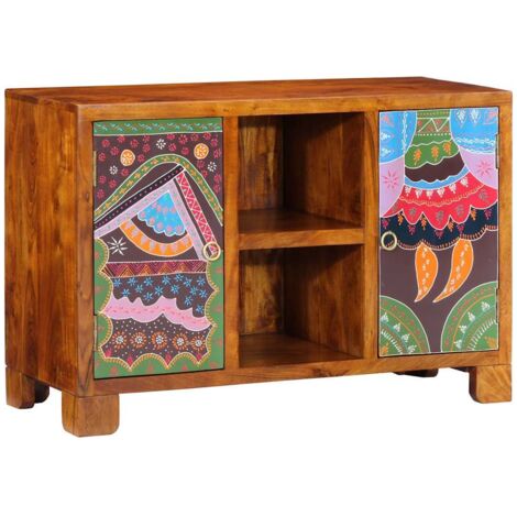 Vidaxl – Buffet multicolore 90x35x60 en bois d'acacia massif – Résistant aux intempéries – Design peint à la main – Rangement pratique (1/5)
