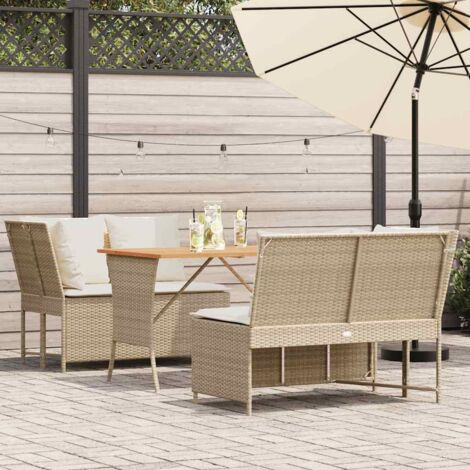 vidaXL Salon de jardin avec coussins 3 pcs beige résine tressée