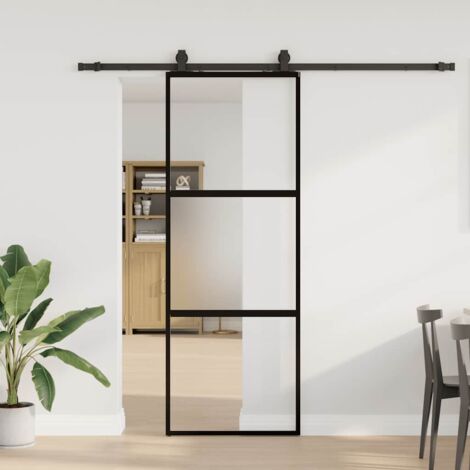 Porte coulissante kit quincaillerie noir 76x205 cm verre trempé vidaXL
