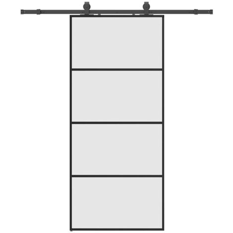 Porte coulissante kit de quincaillerie noir 90x205 cm verre ESG vidaXL (1/5)