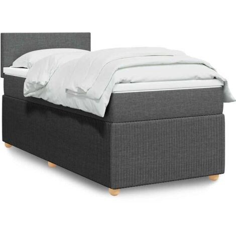 Sommier à lattes de lit avec matelas Gris foncé 90x200 cm Tissu (1/5)