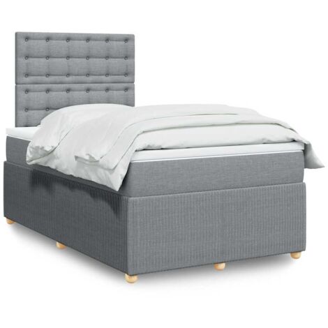 Sommier à lattes de lit avec matelas Gris clair 120x200cm Tissu vidaXL
