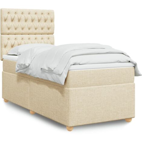 Sommier à lattes de lit avec matelas Crème 90x200 cm Tissu vidaXL (1/5)