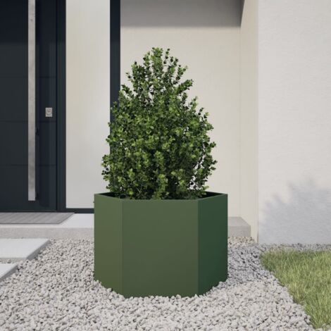 Jardinière vert olive hexagone 69x60x45 cm acier vidaXL (1/5)