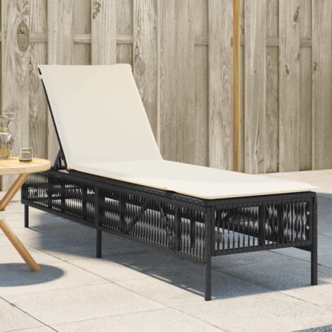 Chaise longue avec coussin noir résine tressée vidaXL (1/5)