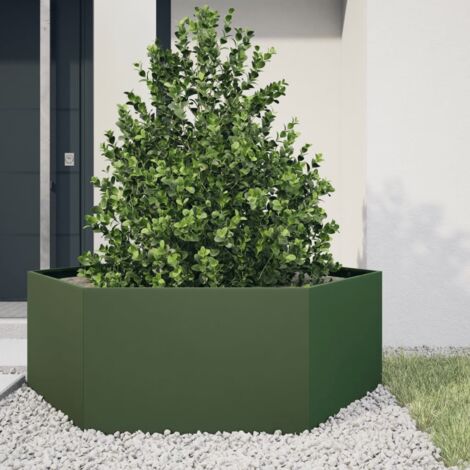 Jardinière vert olive hexagone 138x120x45 cm acier vidaXL