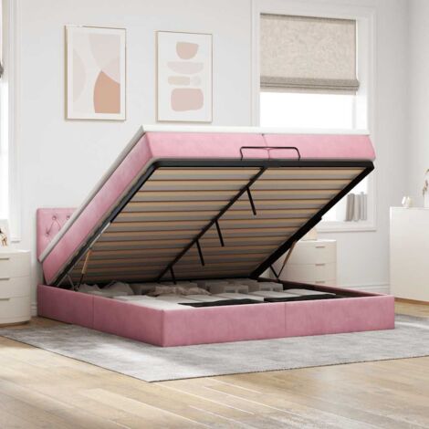 Cadre de lit ottoman avec matelas rose 200x200 cm velours vidaXL (1/5)