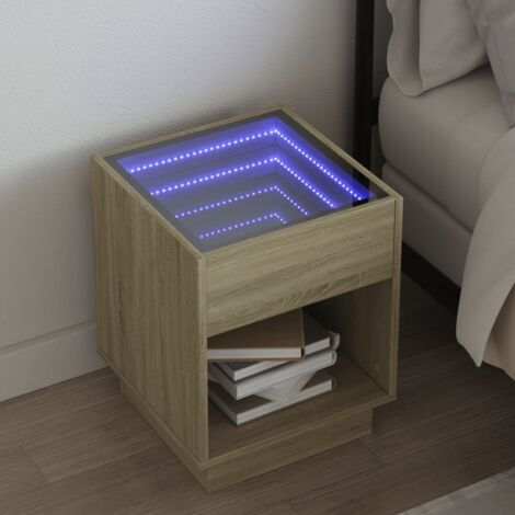 Vidaxl – Table de chevet chêne sonoma 40x40x50 cm – Bois d'ingénierie – Avec miroir à LED infini – Capacité 40 kg (1/5)
